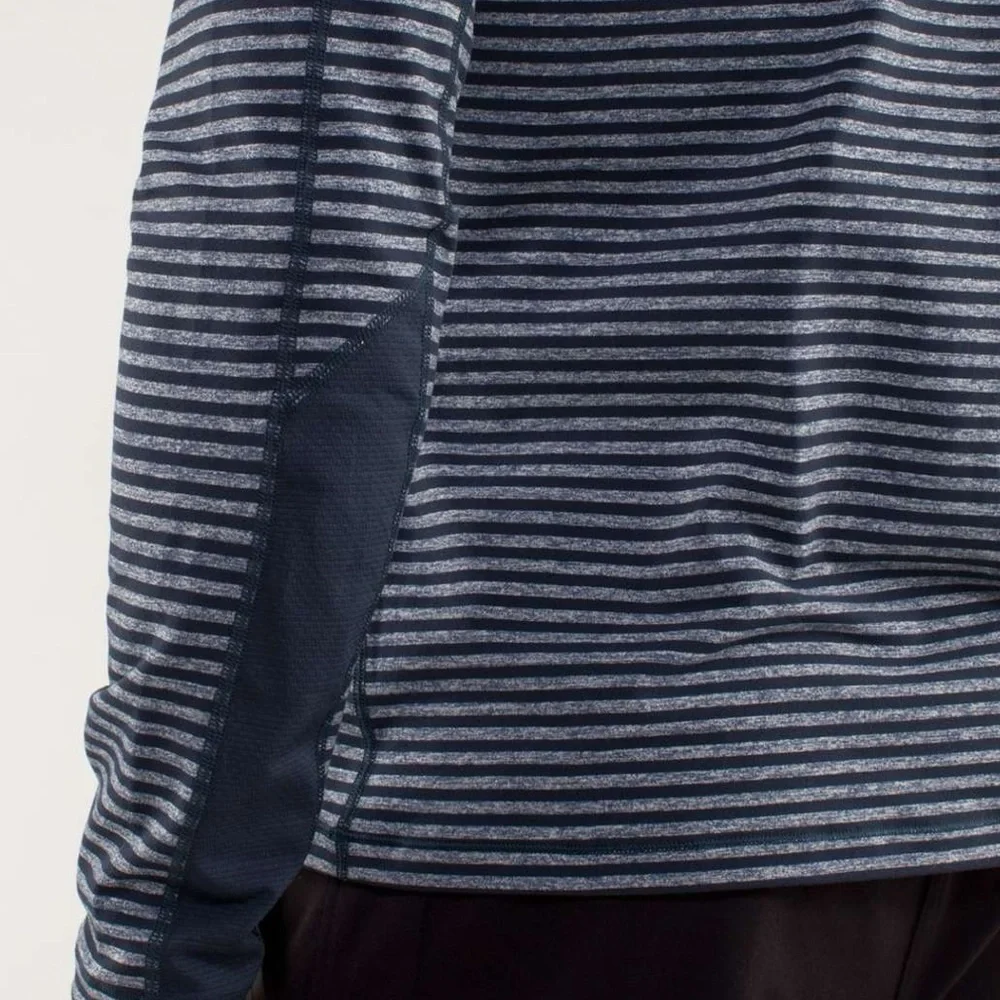 Lululemon Speed Long Sleeve Classic Stripe Heathered Black Iris Blue Size L - Picture 3 of 10